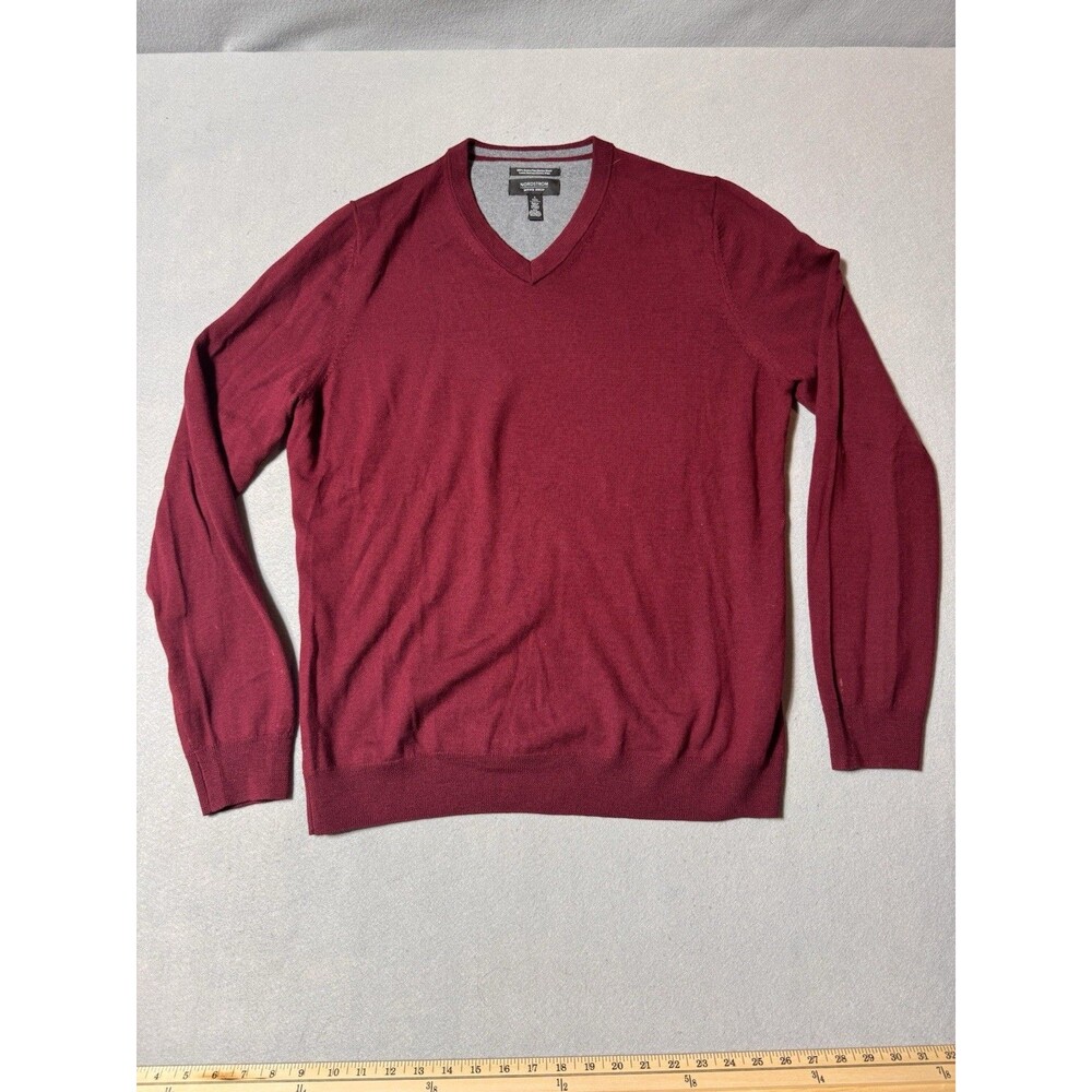 Nordstrom Men’s Maroon 100% Extra Fine Merino Wool V Neck Sweater Size L tall